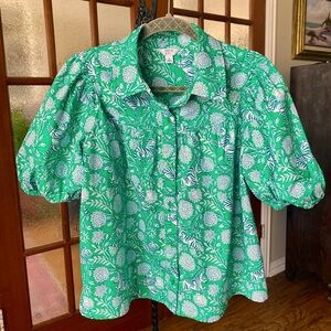 CROWN & IVY PUFF SLEEVE BUTTON DOWN SHIRT
